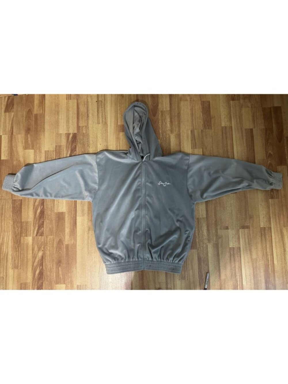 Gray Velour Hoodie & Jogger Set With Drawstring & Embroidered Logo (Sean Jean) - Picture 2 of 11